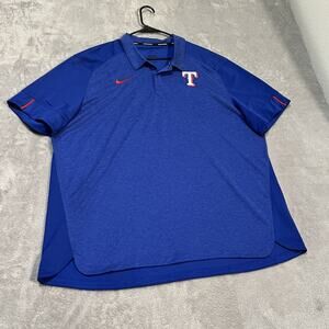 Texas Rangers Shirt Mens 2XL Blue MLB Baseball Dri Fit Nike Polo Short Sleeve